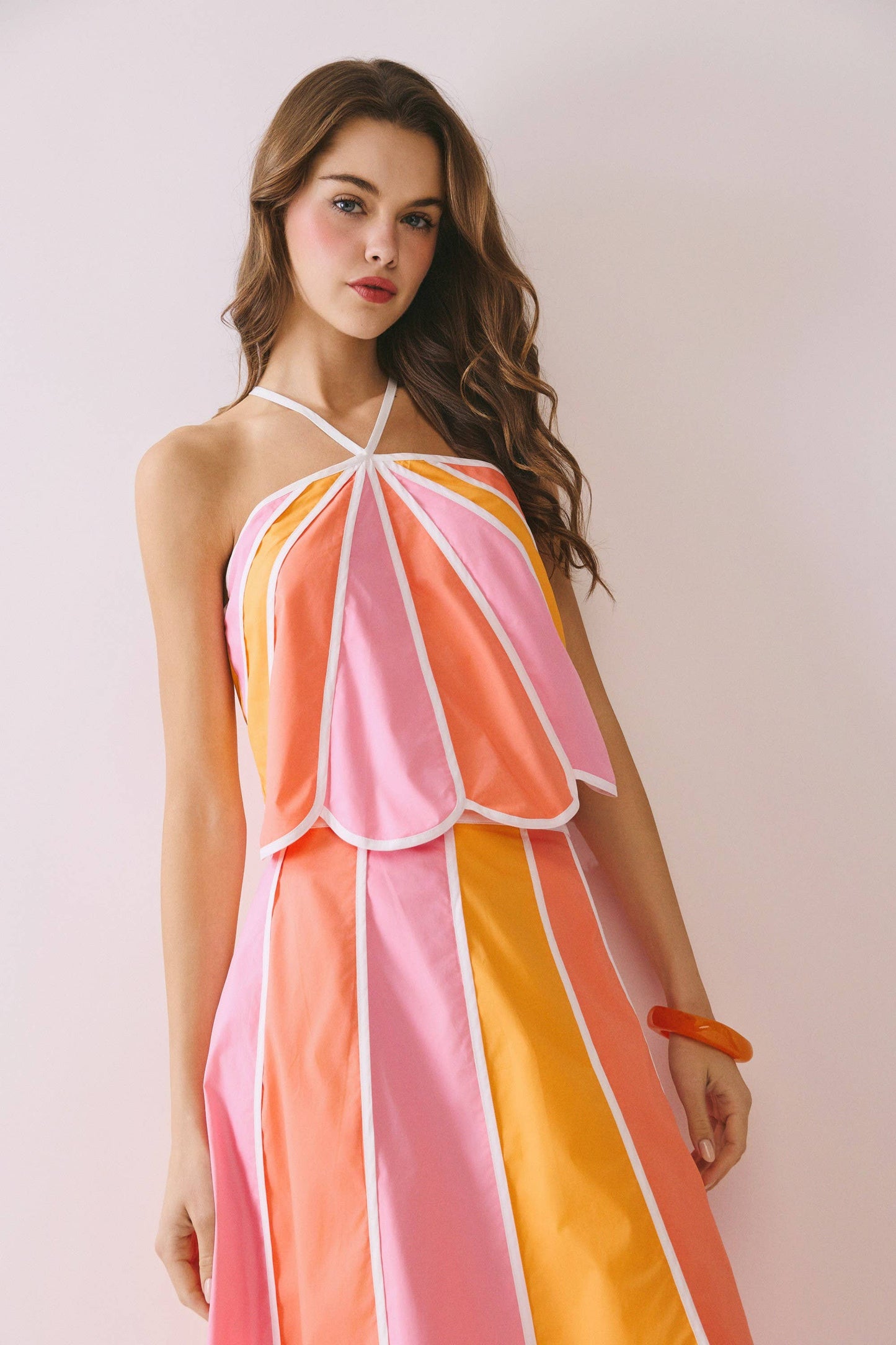 Color Block Scalloped Edges Halter Top