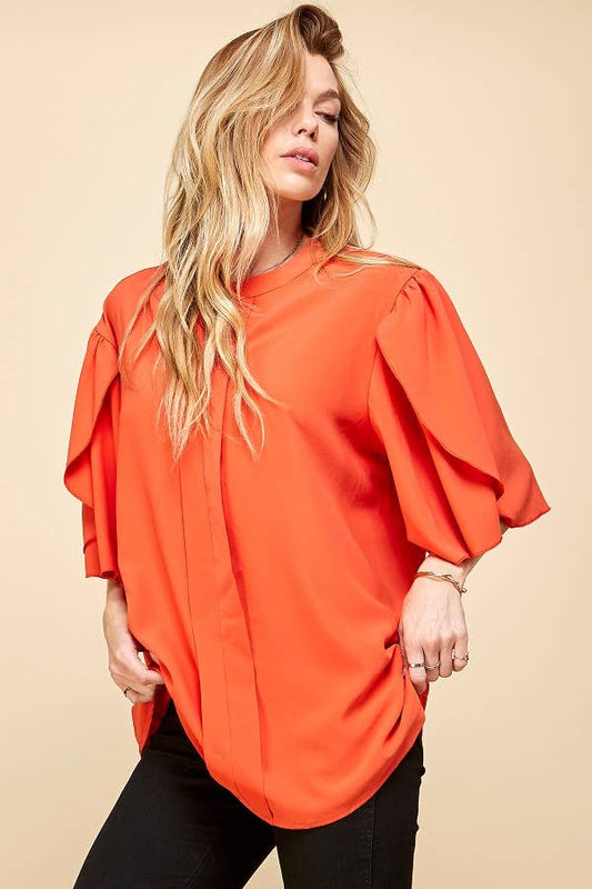 Orange Petal Flutter Sleeve Top