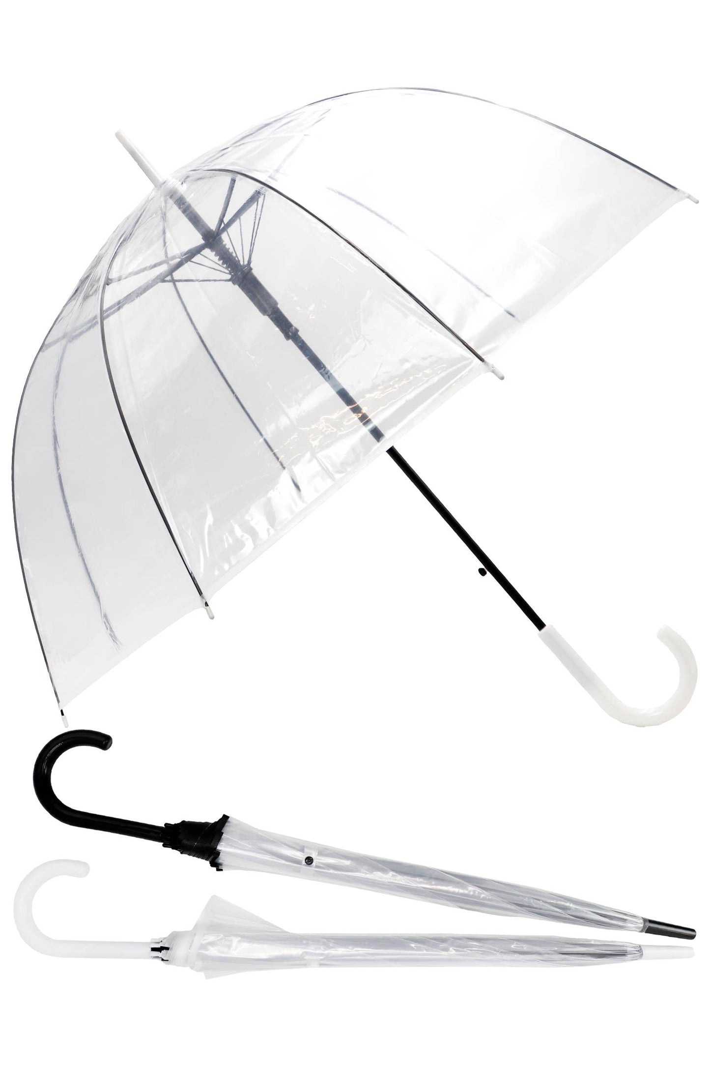 White & Black Handle Clear Dome Umbrella