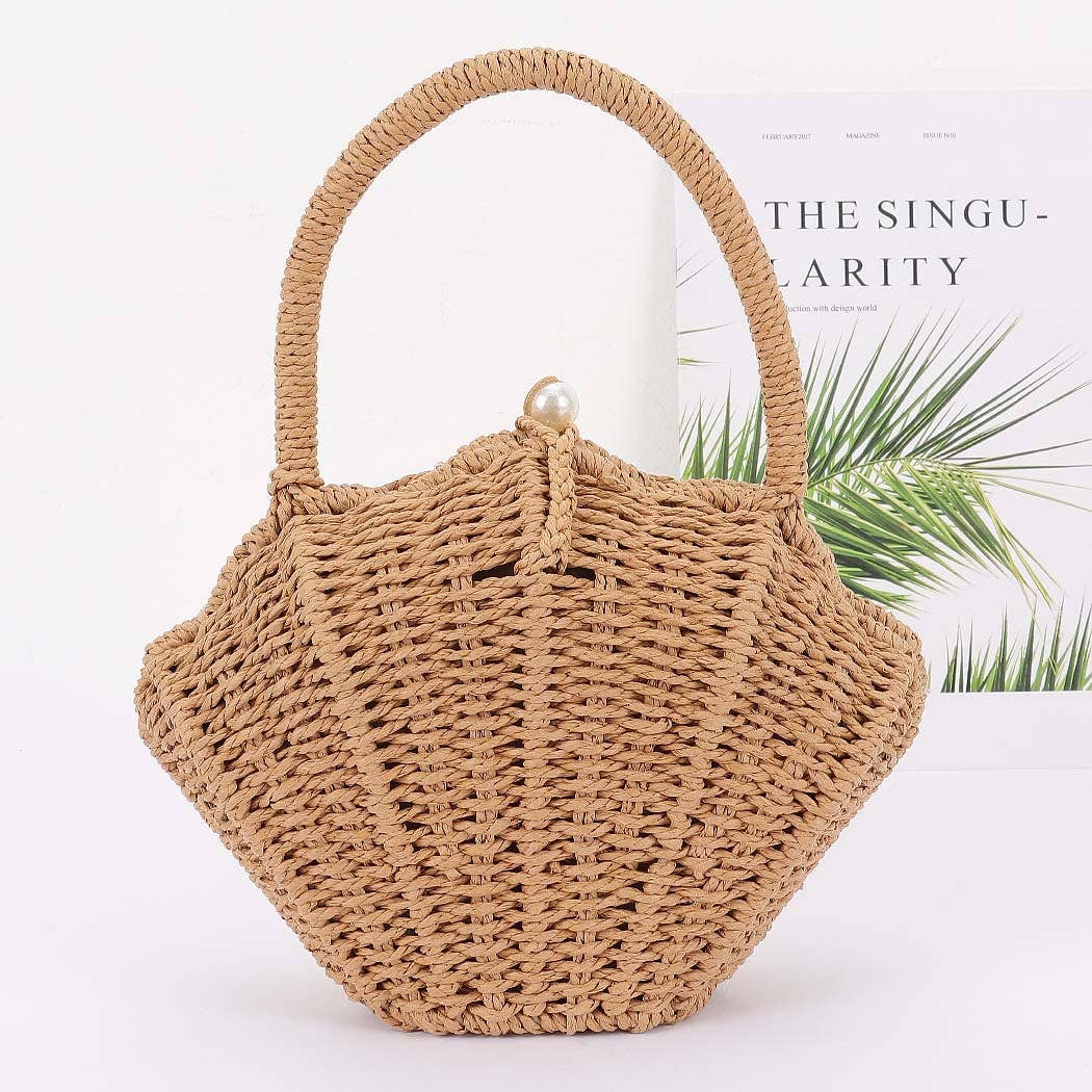 Khaki Shell Bamboo Clutch
