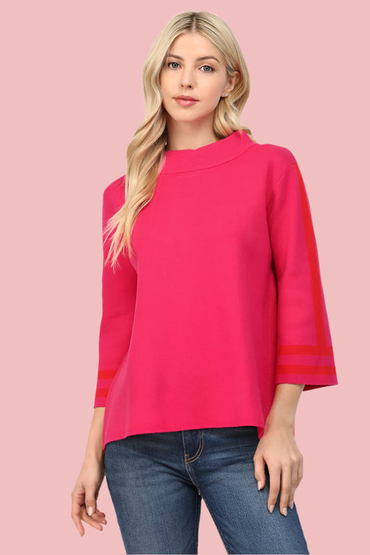 Fuchsia Stripe Mock Neck Sweater