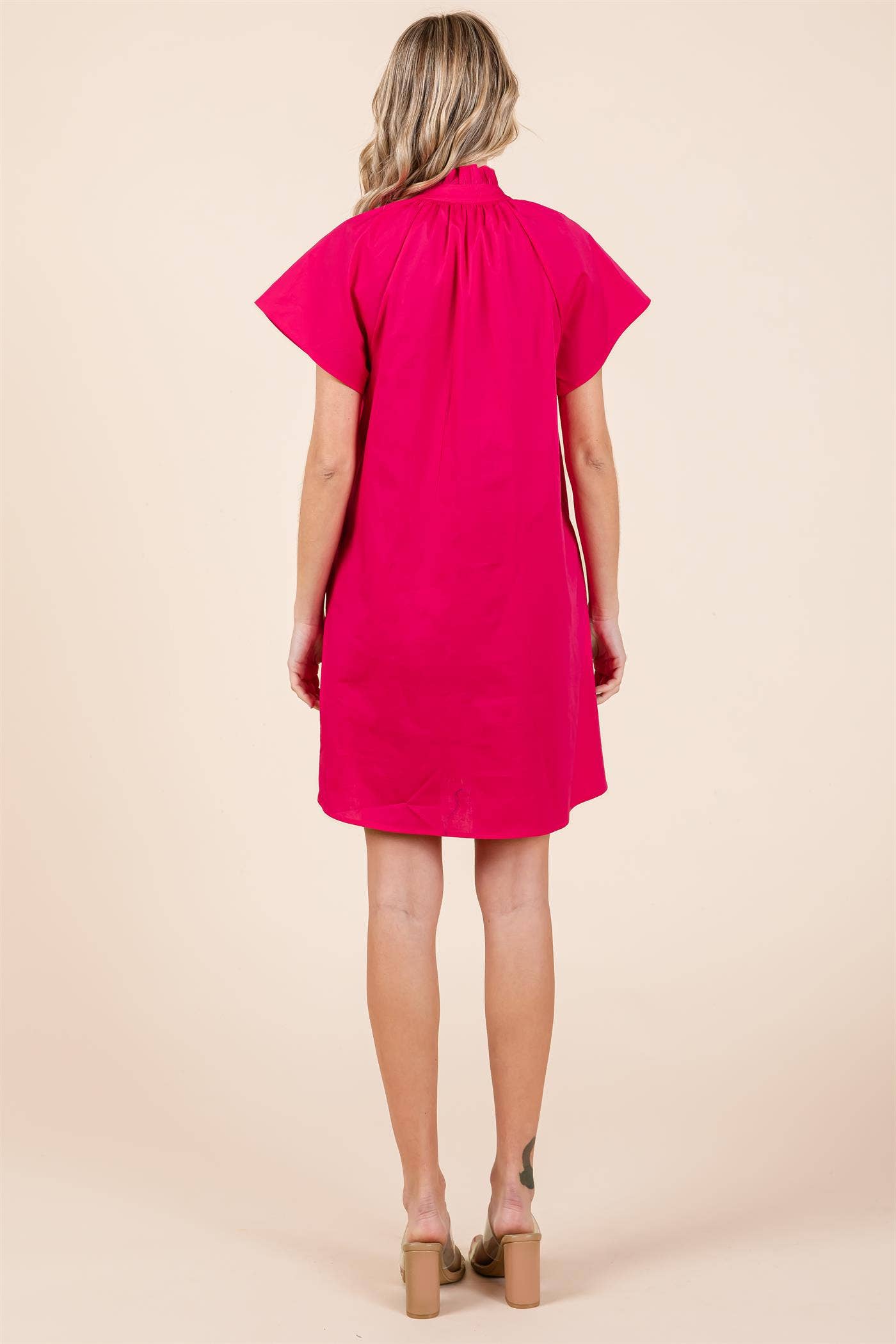 Fuchsia Poplin Shirt Short Dress