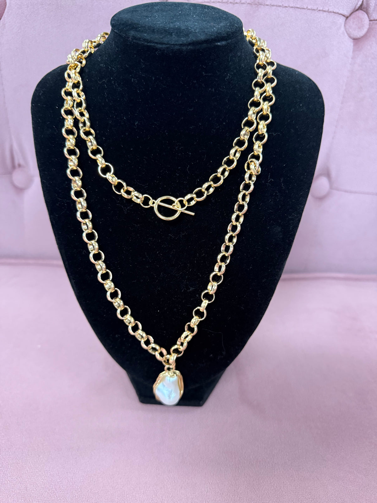Long Gold Pearl Necklace