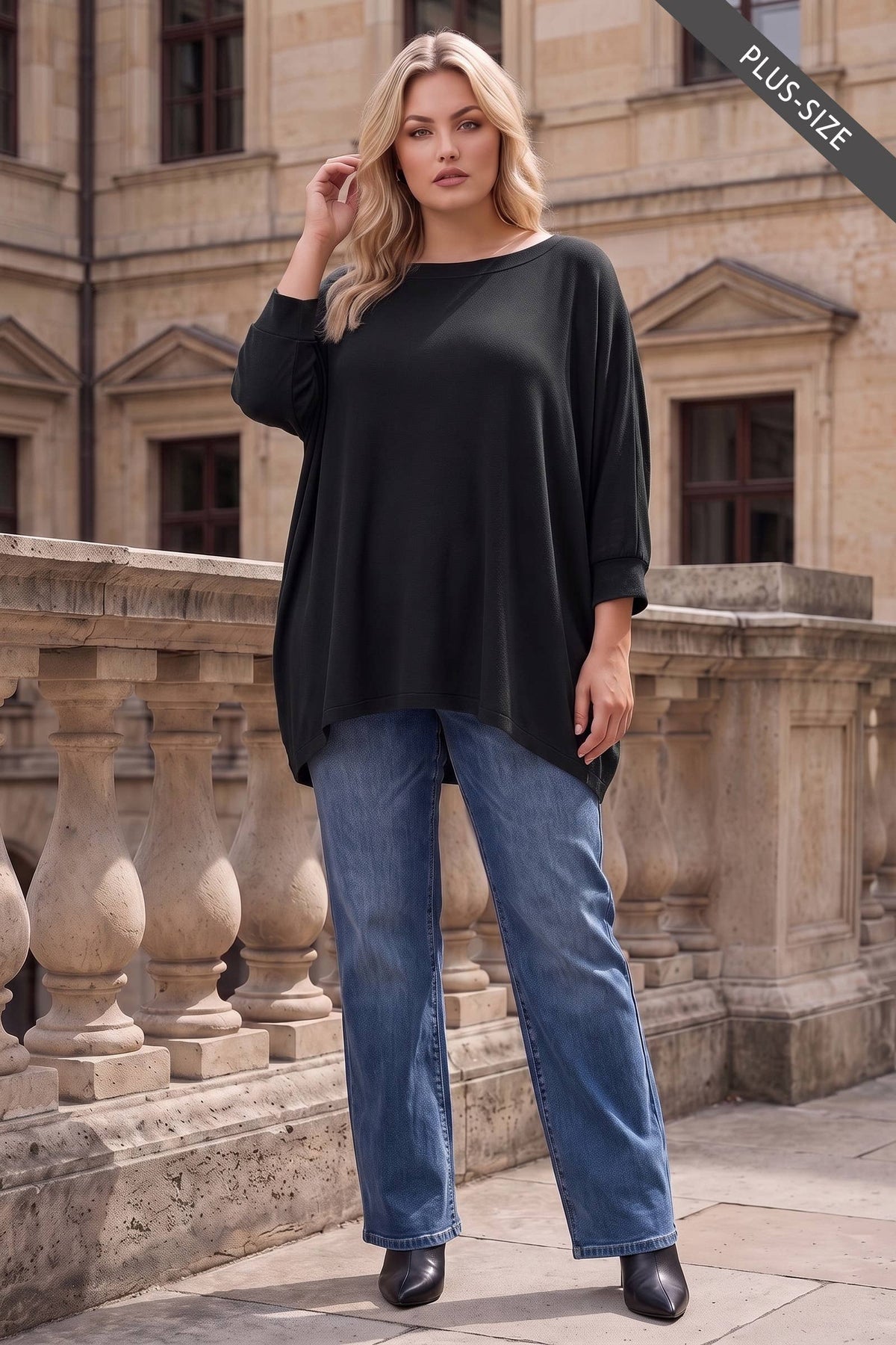 Black Noir Lightweight Hacci 3/4 Sleeve Top