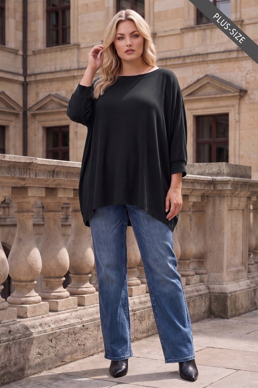 Black Noir Lightweight Hacci 3/4 Sleeve Top