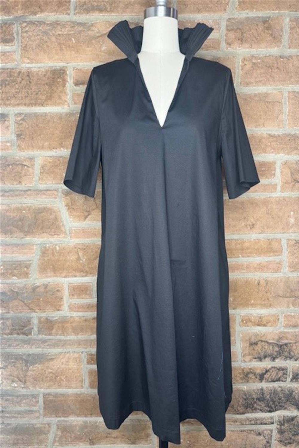Pop Collar Cotton Olivia Black Dress