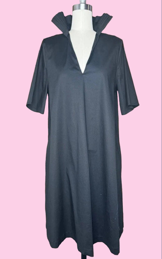 Pop Collar Cotton Olivia Black Dress