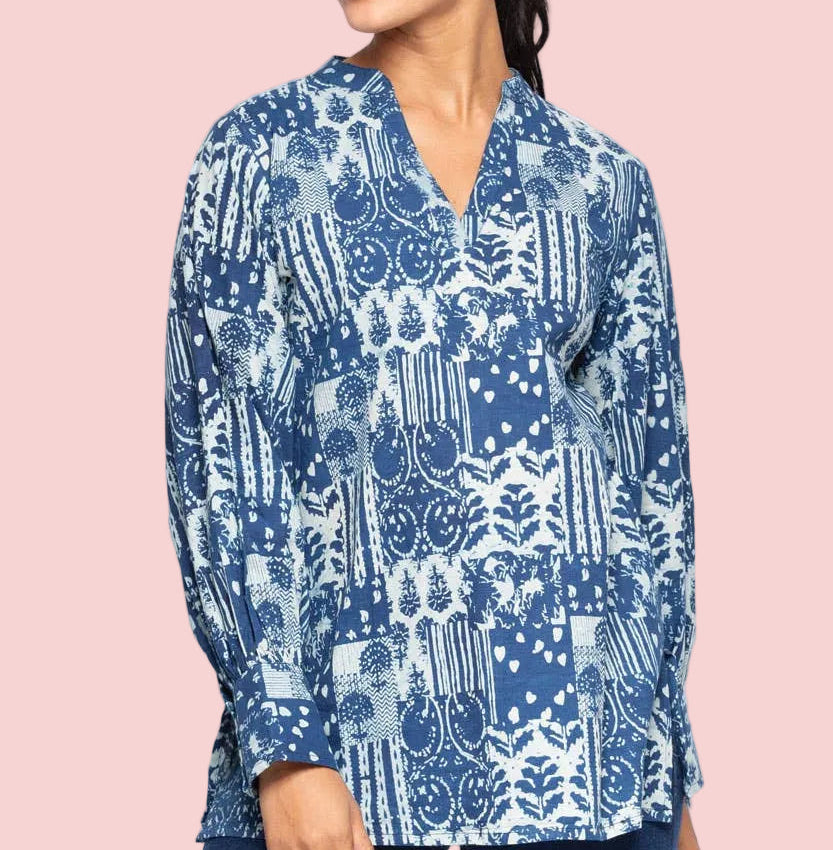 Navy Jaya Block Print Tunic