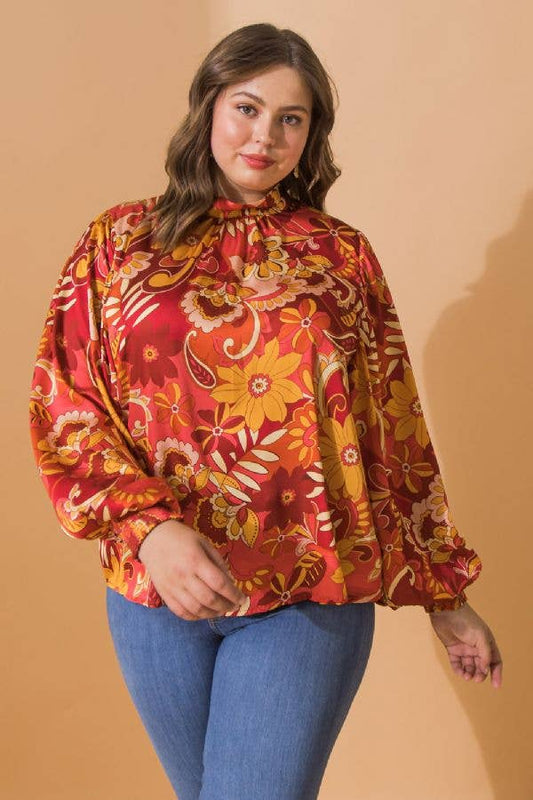 Burgundy Floral Woven Top