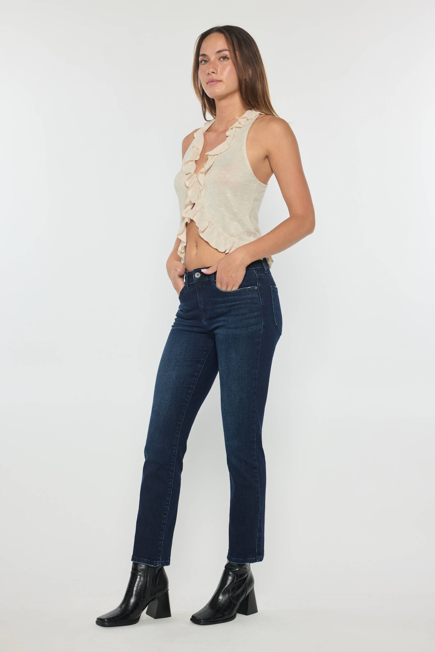 Super Dark Mid Rise Slim Straight Jeans