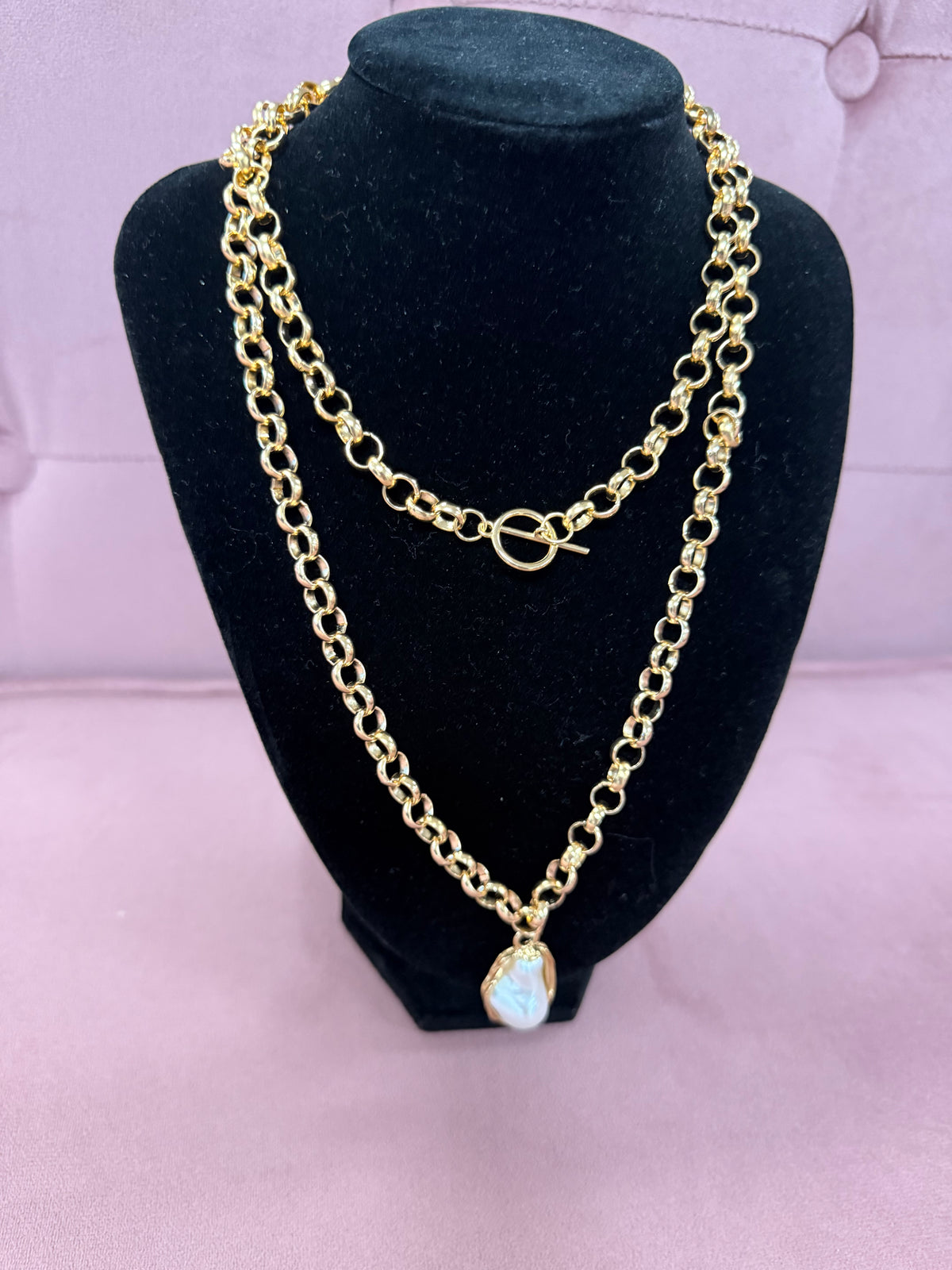 Long Gold Pearl Necklace