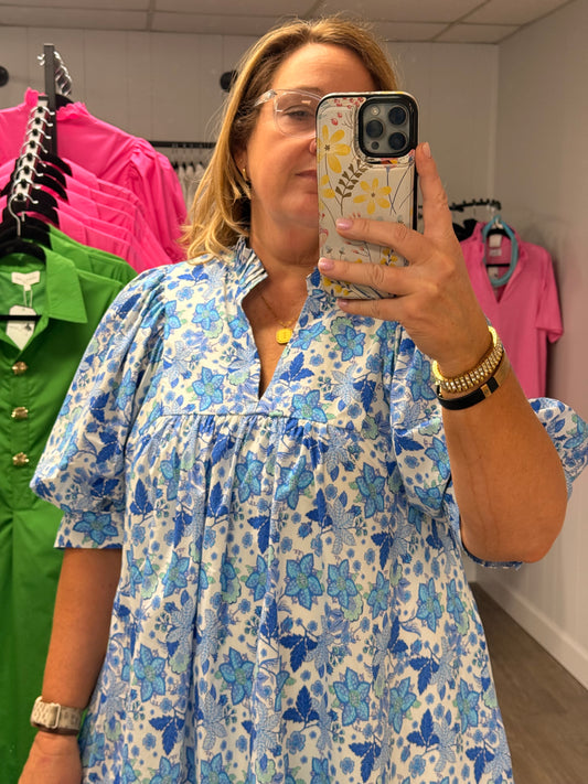 Flattering Blue Floral Dress