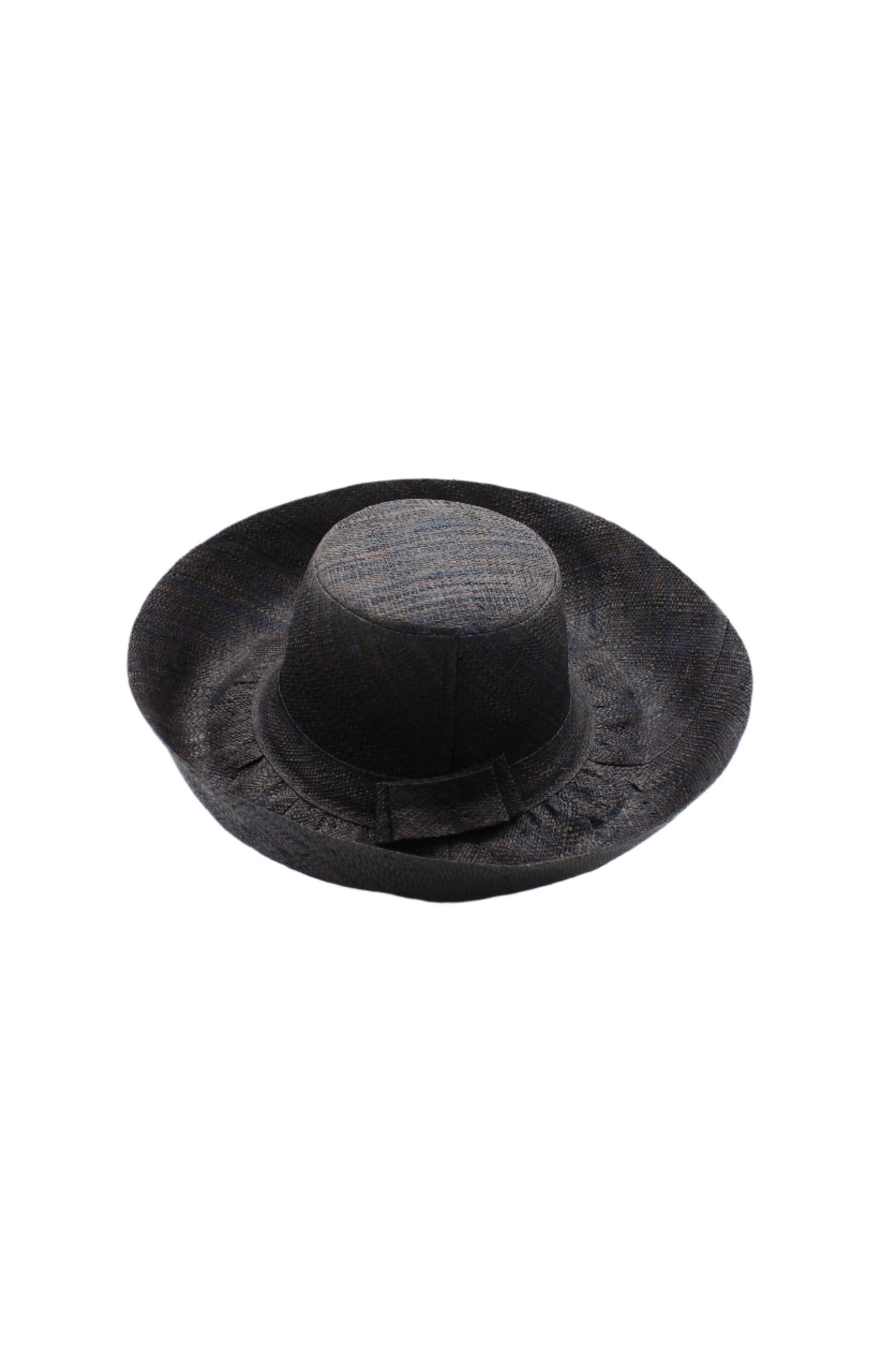 Black Wide Brim Straw Hat: 5"Brim