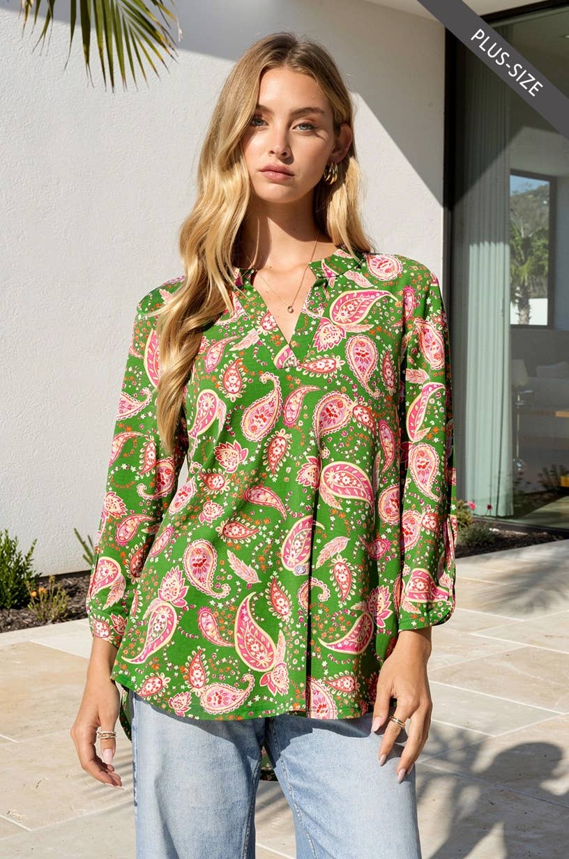 Paisley Print Kelly Green Top