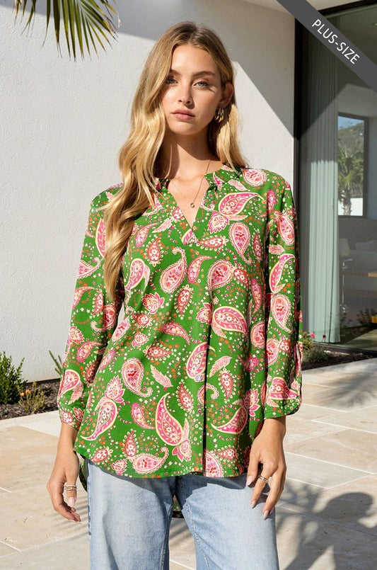 Paisley Print Kelly Green Top