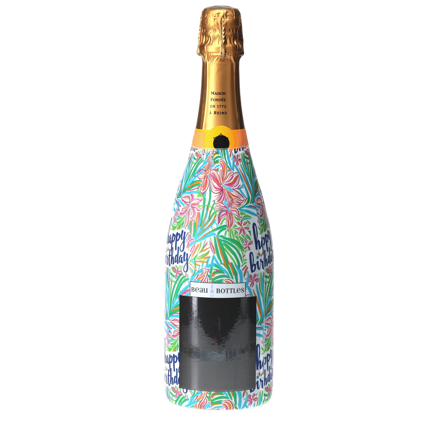 Happy Birthday Floral Champagne Bottle Wrap