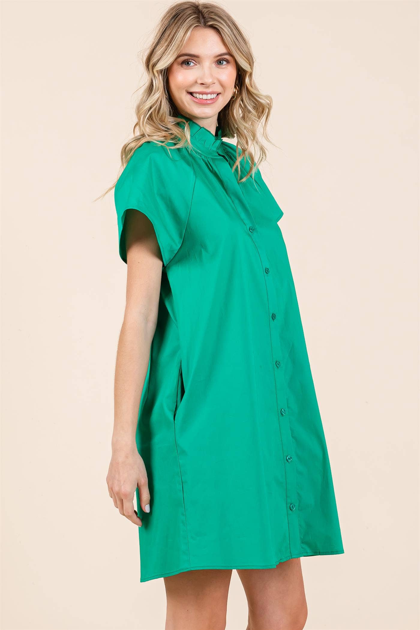 Kelly Green Poplin Shirt Short Dress