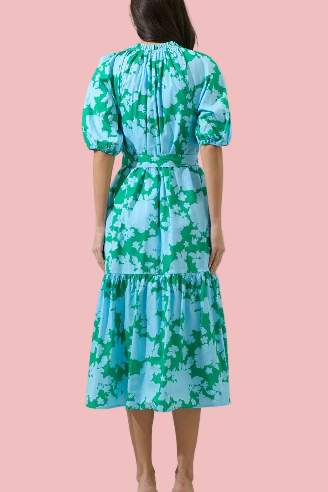 Riona Blue-Kelly Floral Tiered Midi Dress