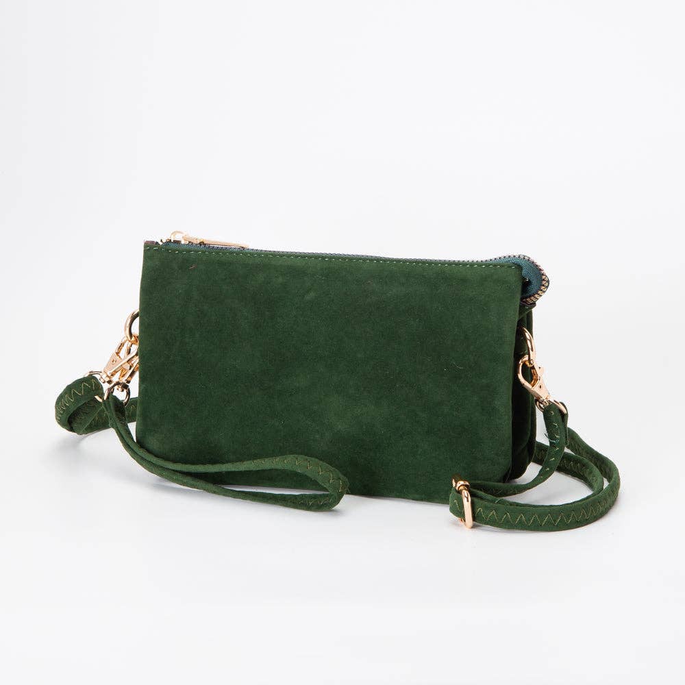 Green Faux Suede Crossbody Bag
