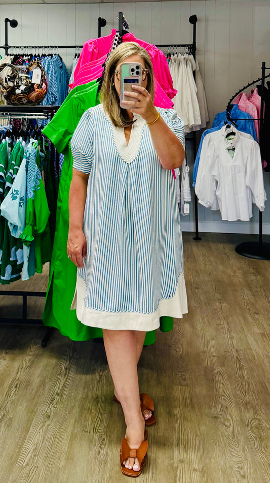 Precious Blue Pinstripe Dress
