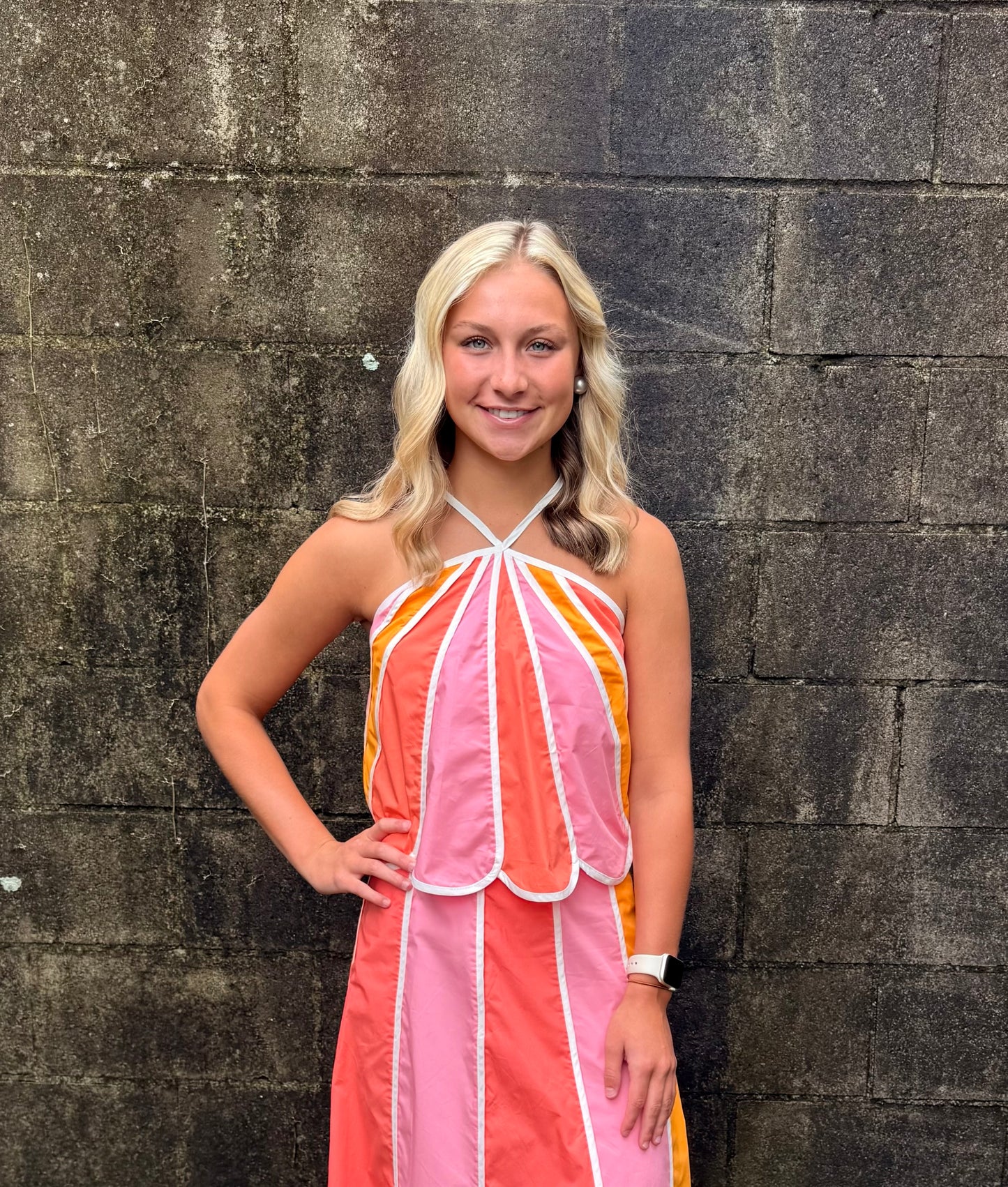 Color Block Scalloped Edges Halter Top