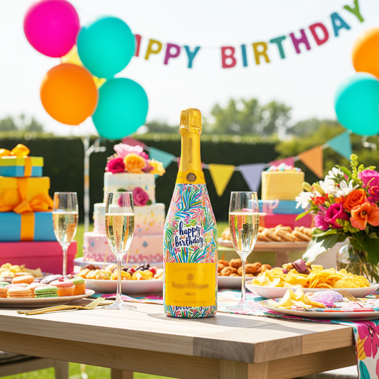Happy Birthday Floral Champagne Bottle Wrap