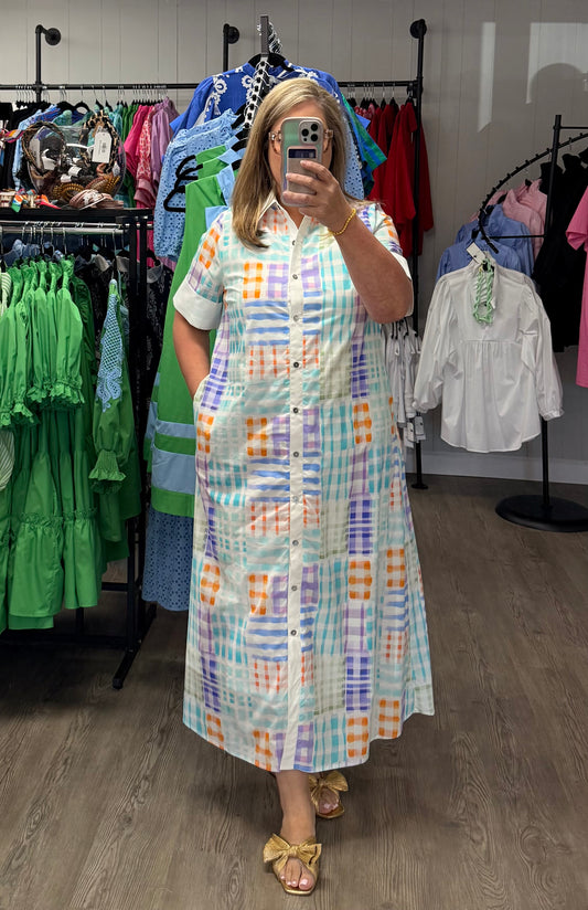Playful Plaid Print Midi Dress