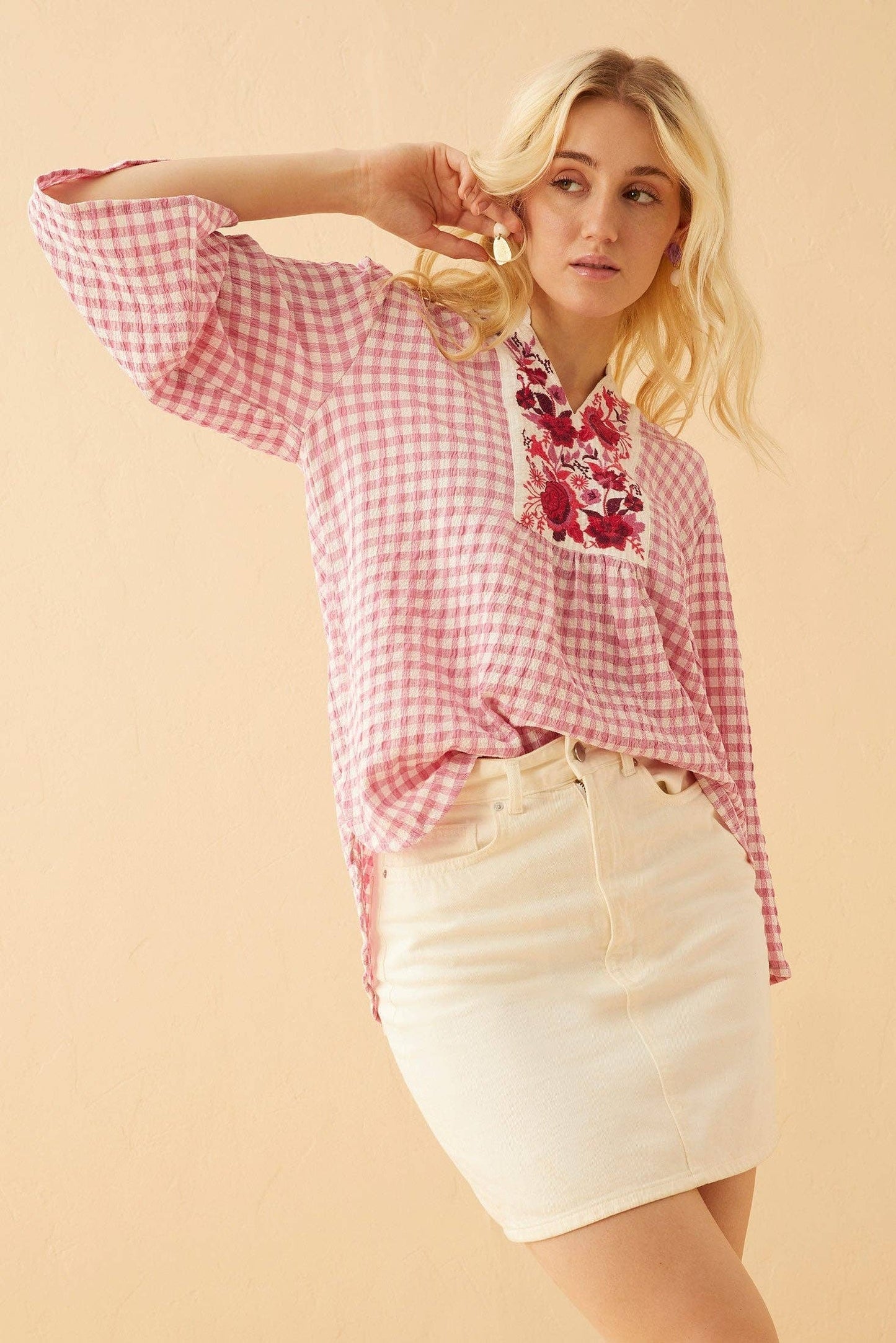 Strawberry Pink Embroidered Top