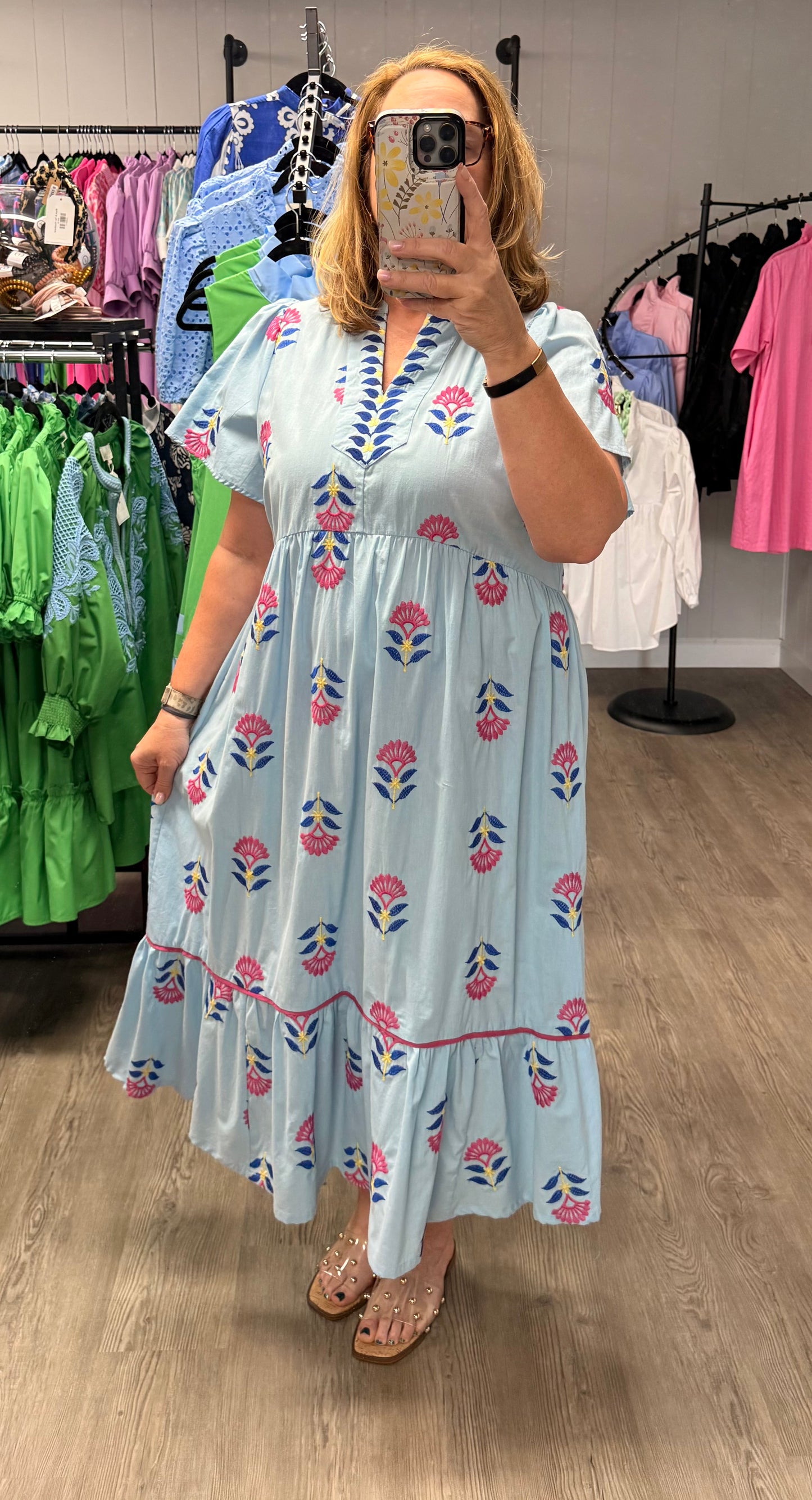 Peri Blue Embroidered Midi Dress