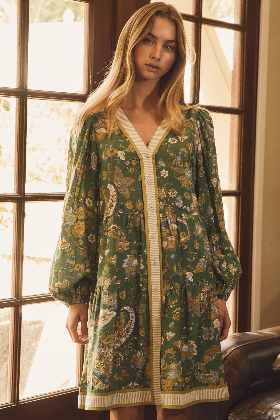 Green Paisley Printed Dress