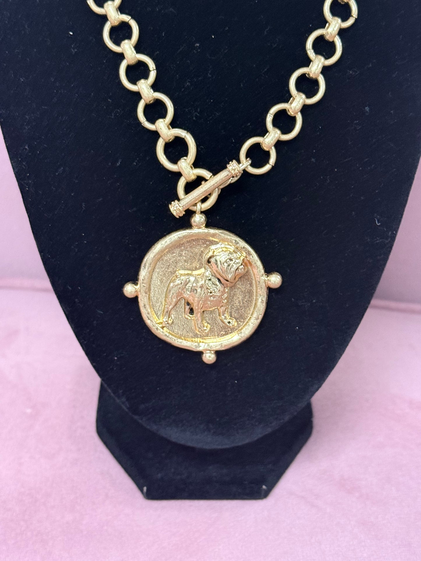 Standing Bulldog Vintage Coin Necklace