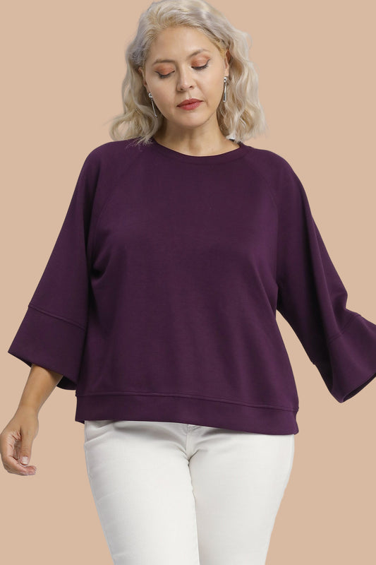 Plum 3/4 Sleeve Solid Top