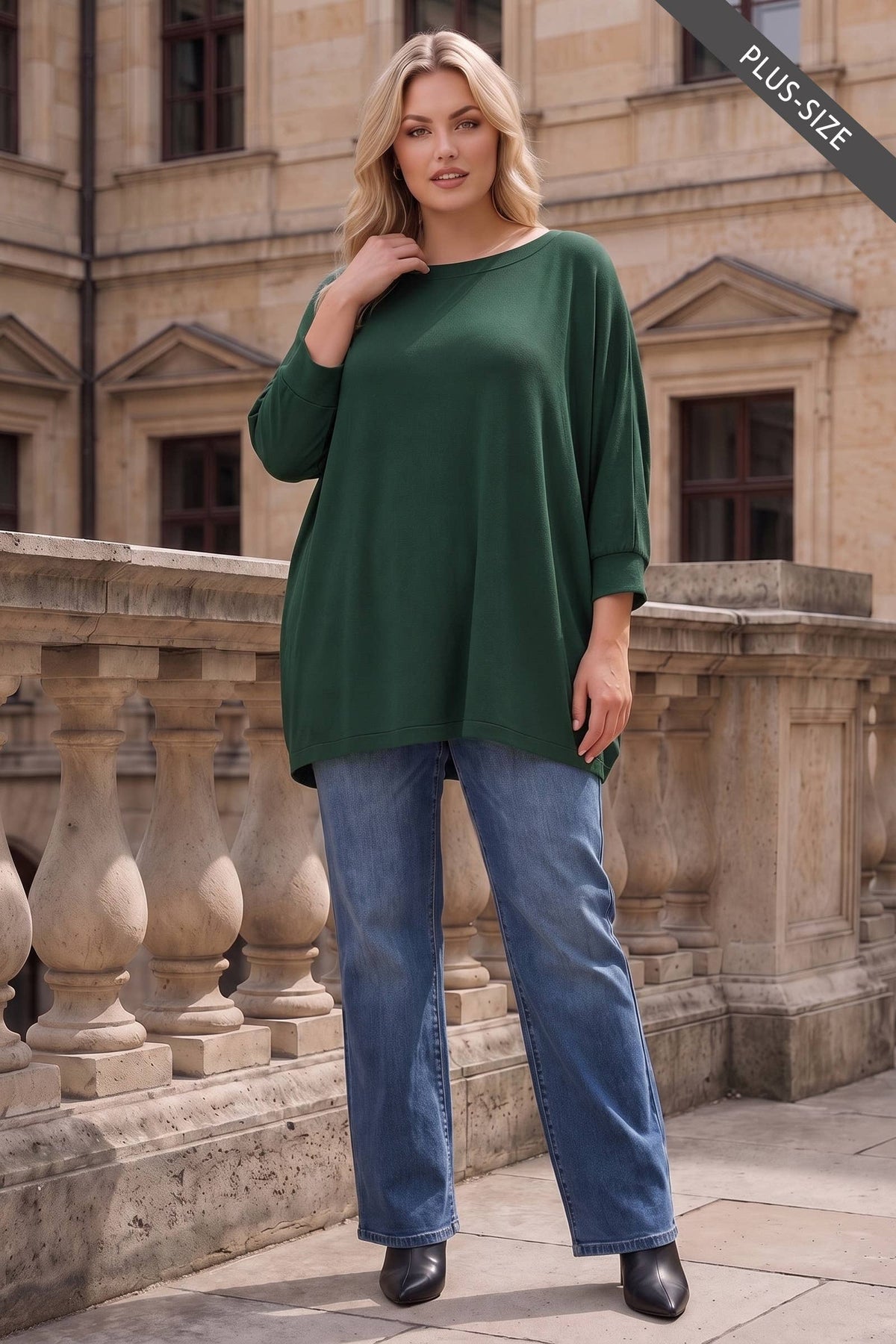 Hunter Green Lightweight Hacci 3/4 Sleeve Top
