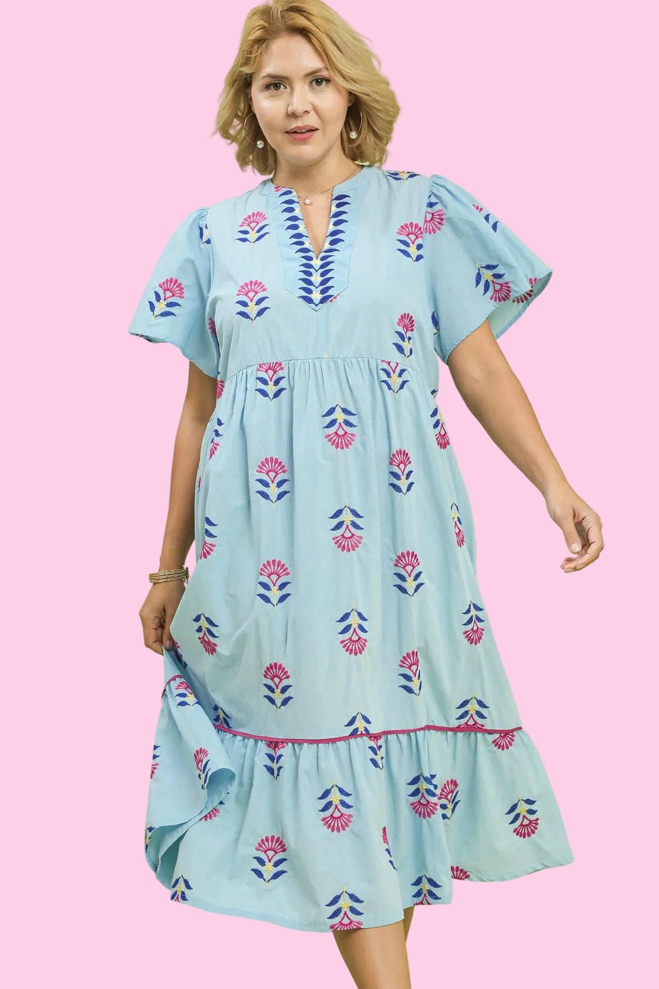 Peri Blue Embroidered Midi Dress