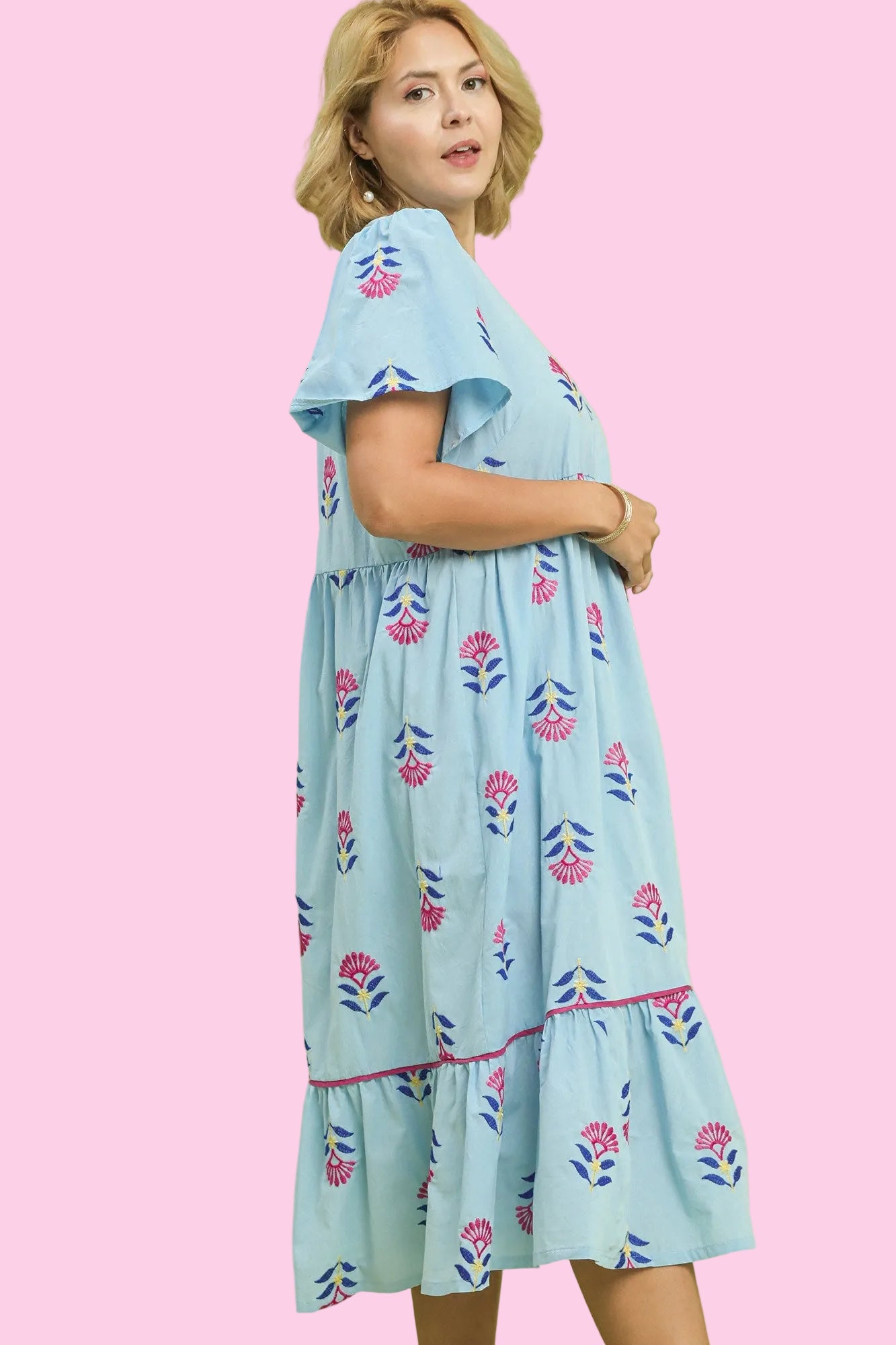 Peri Blue Embroidered Midi Dress