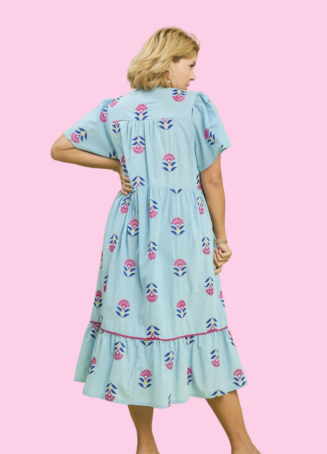 Peri Blue Embroidered Midi Dress