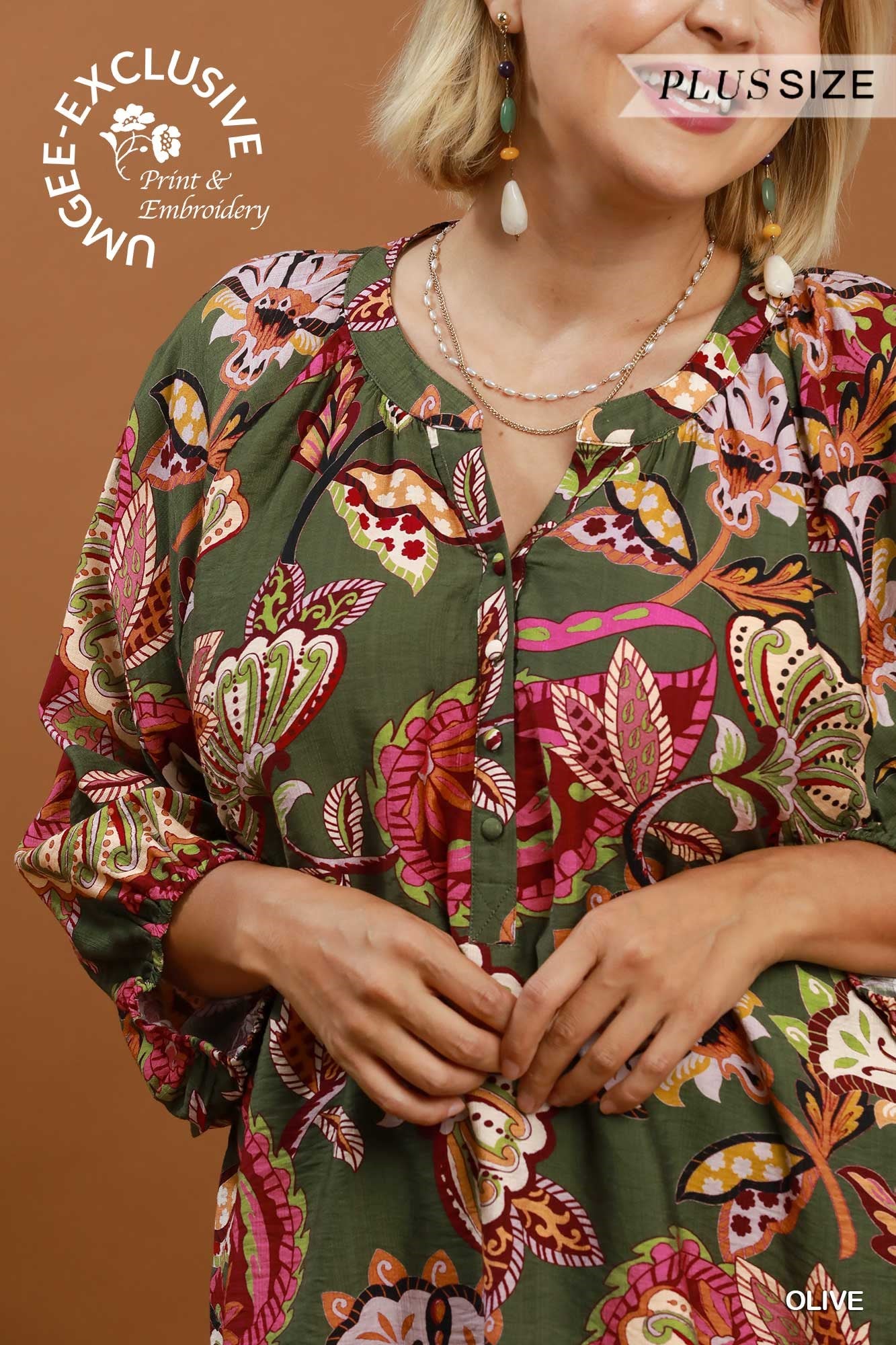 Olive Paisley Puff Sleeve Top