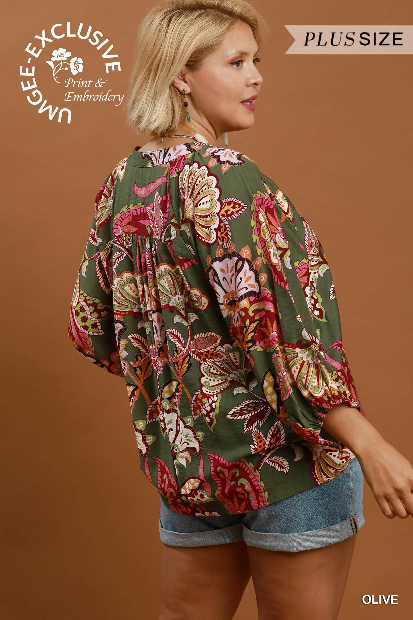 Olive Paisley Puff Sleeve Top