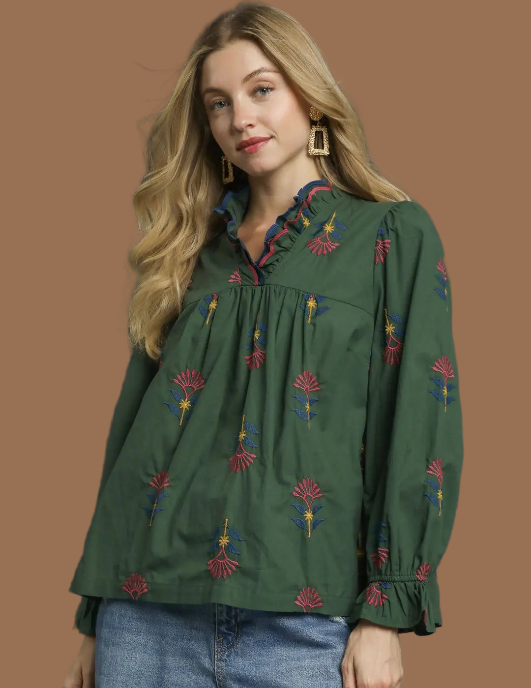 Evergreen Embroidered Top