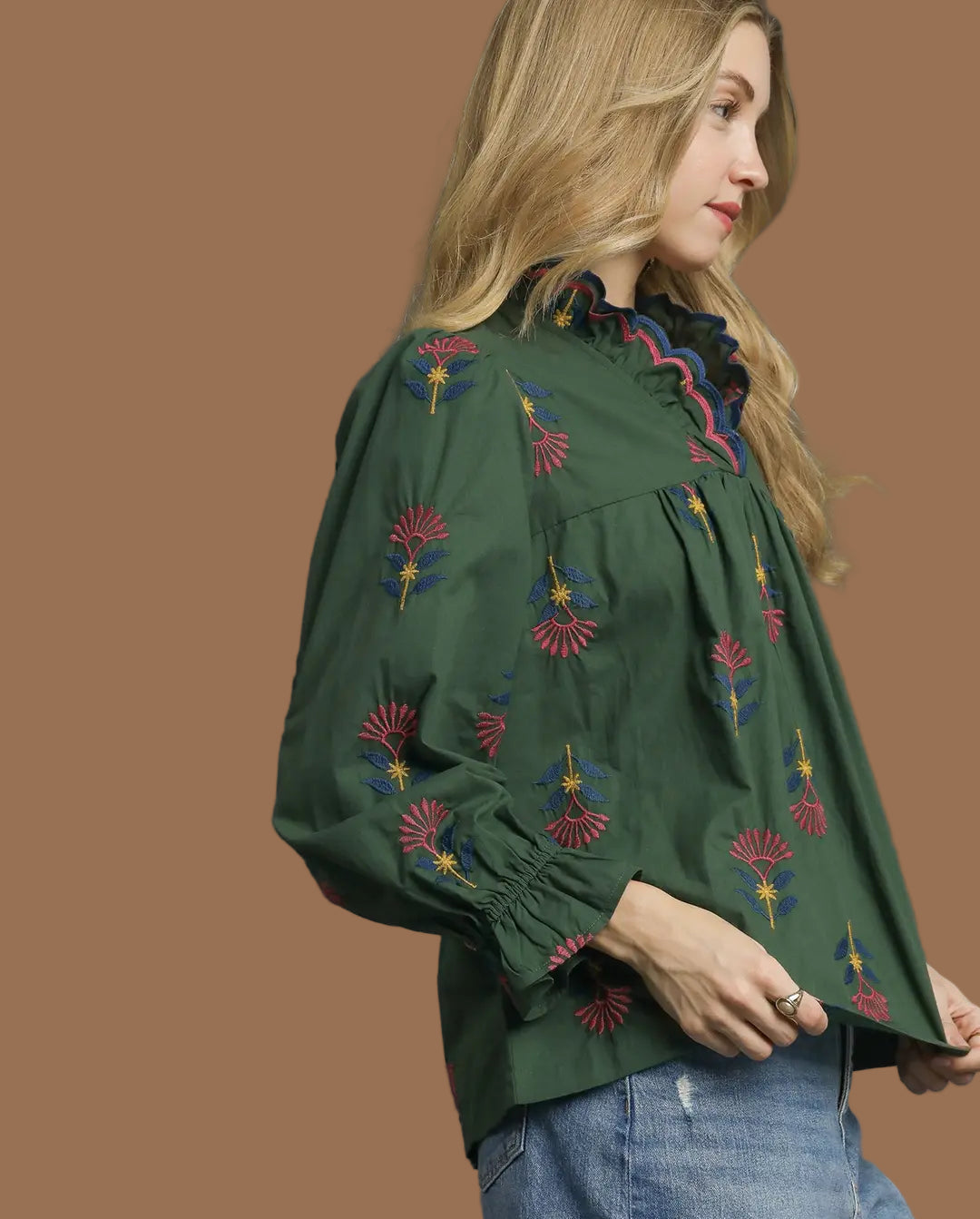 Evergreen Embroidered Top