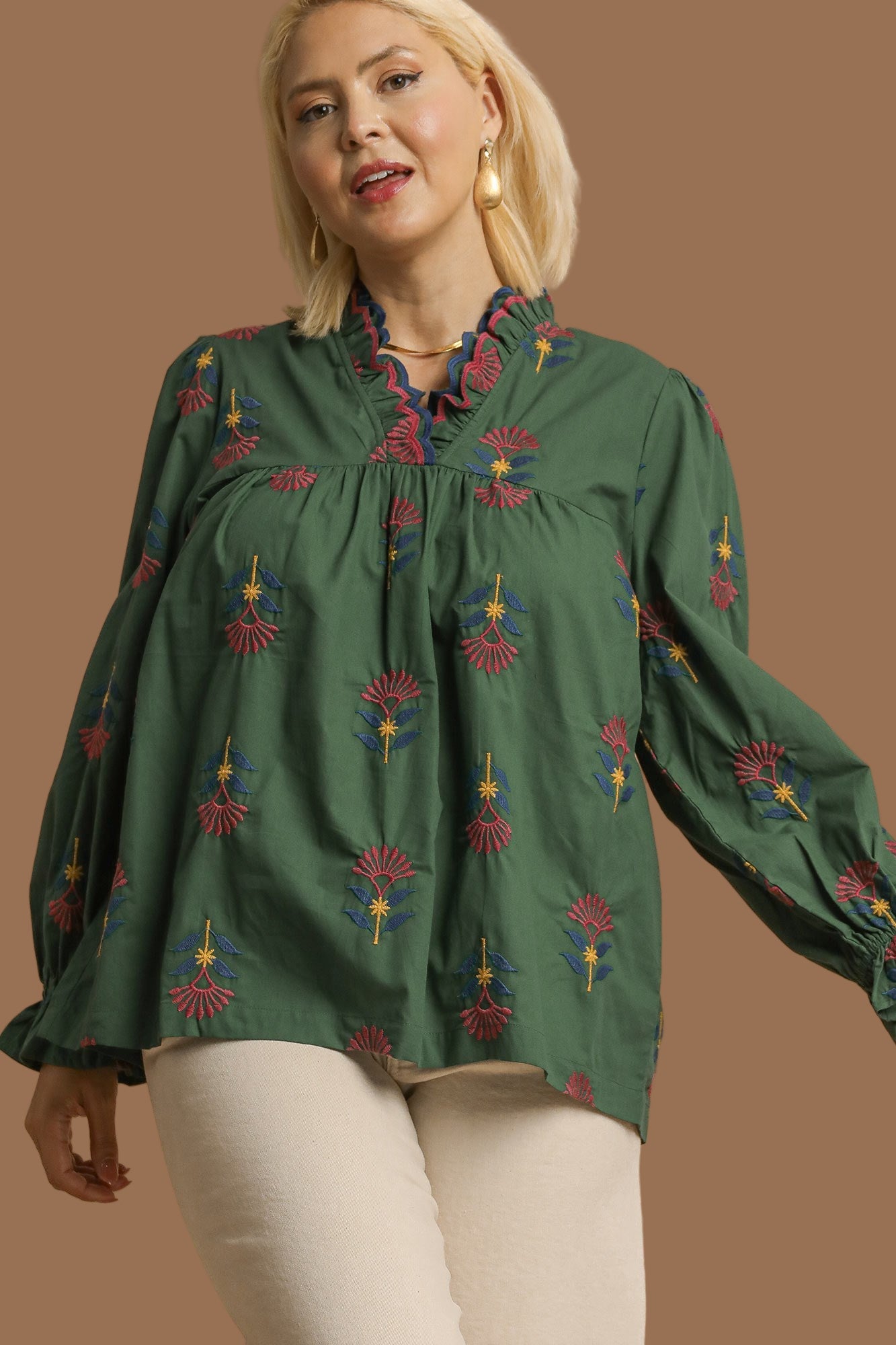 Evergreen Embroidered Top