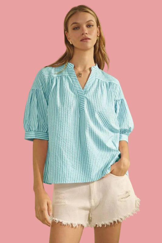Aqua Blue Striped Blouse