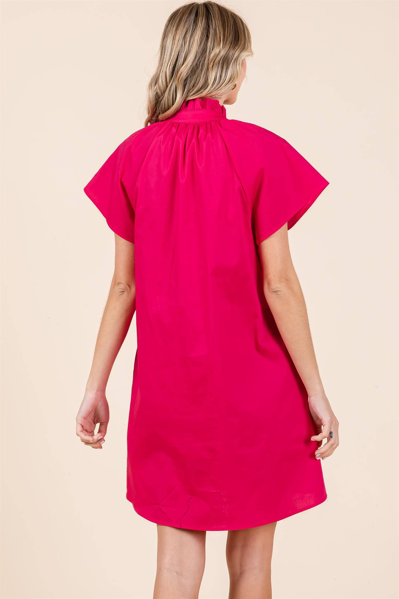 Fuchsia Poplin Shirt Short Dress