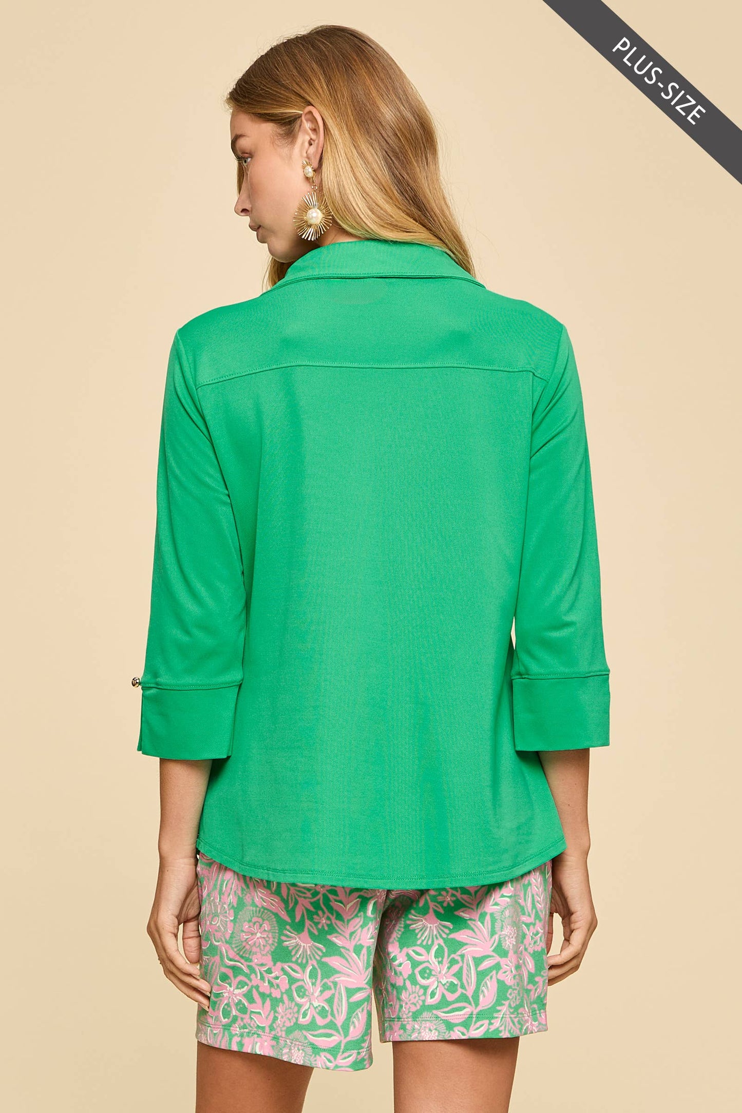 Cabana Green Lightweight Sun-Cool 3/4 Sleeve Blouse