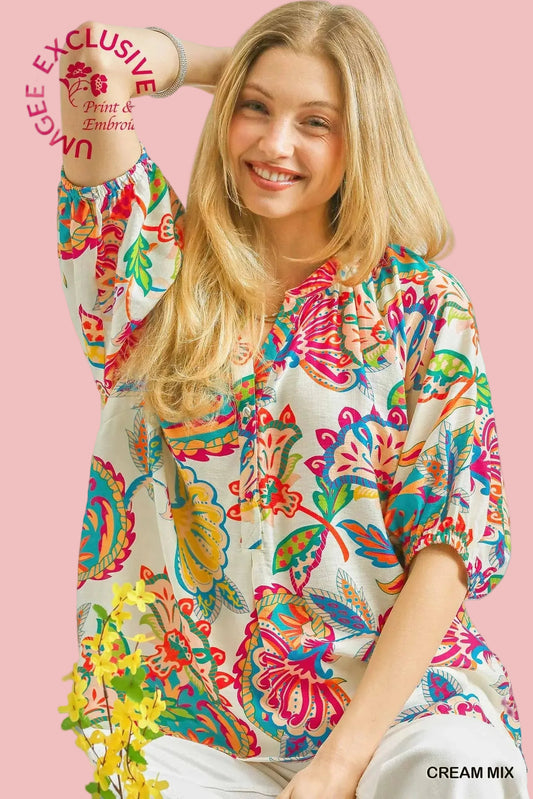 Cream Paisley Flower Top