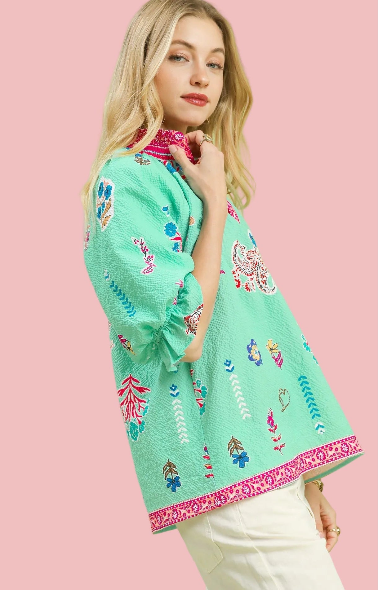 Floral Mint Mix Top