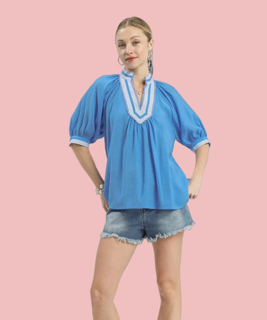 Blue Ocean Solid Contrast Top