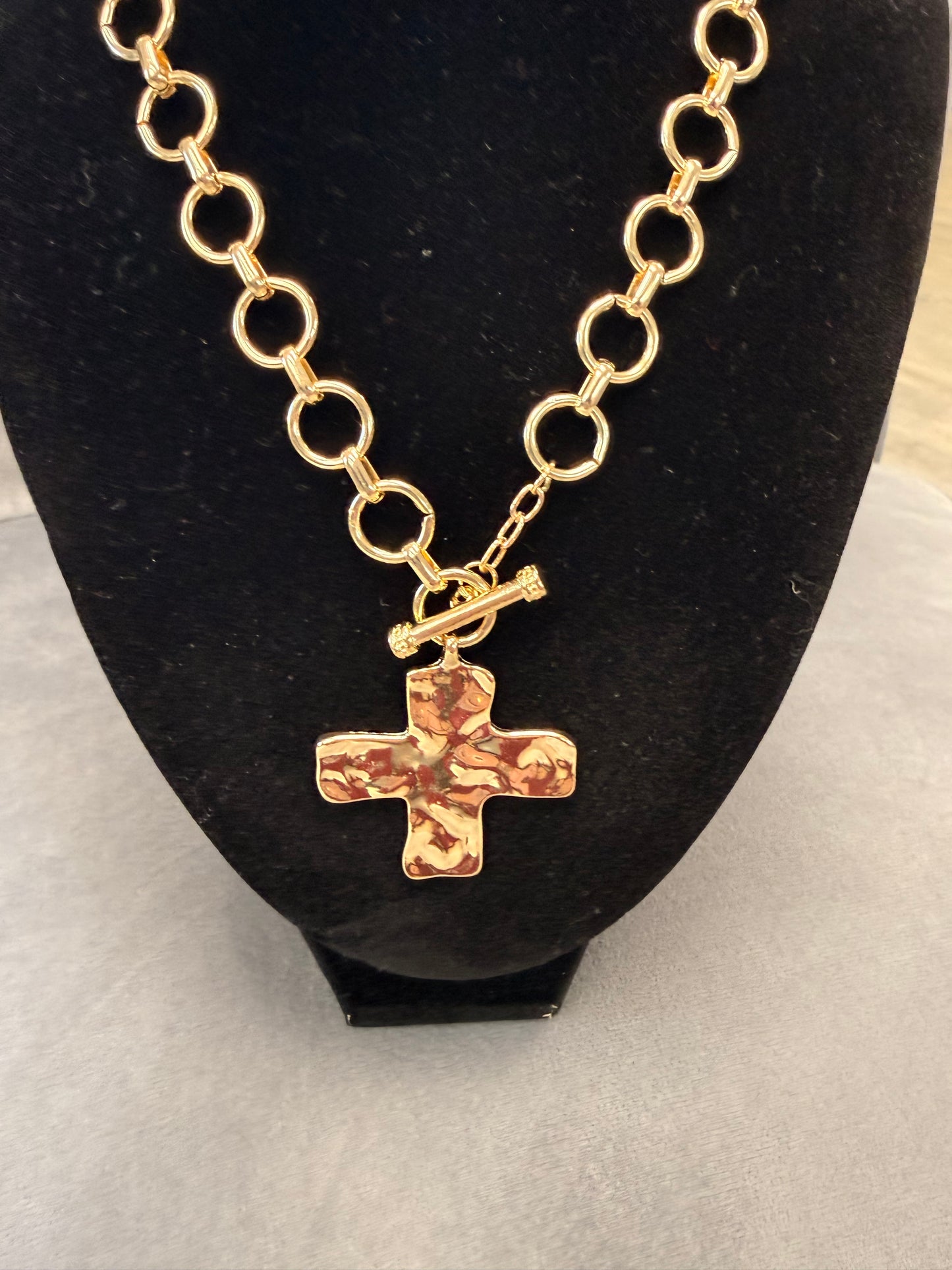 Gold Hammered Cross Necklace