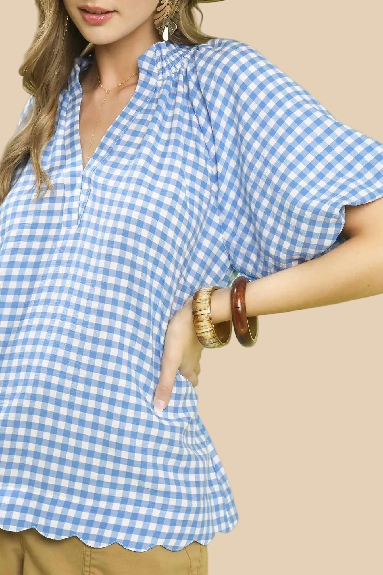 Gingham Light Blue Top