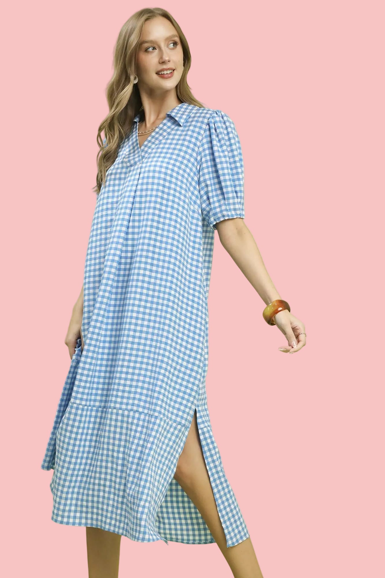 Lovely Light Blue Gingham Midi Dress